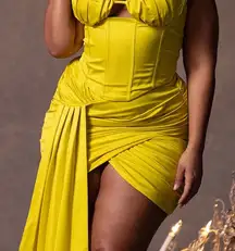 NWT PrettyLittleThing Chartreuse CONSTRUCTED SATIN RUCHED DRAPED SKIRT Sz 20