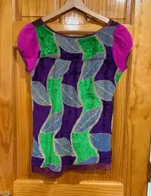 Custo Barcelona Velvet Devoré Abstract Top Y2K Sheer Glitter Tee