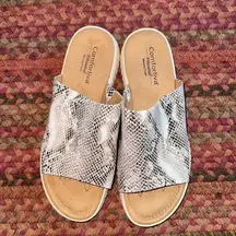COMFORTIVA WHITE SNAKESKIN PILLOW TOP MEMORY FOAM SLIDE SANDALS