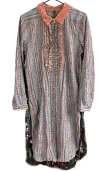 EUC Anthropologie Aratta silent Journey Mixed Fabric Shirt Dress Size Large
