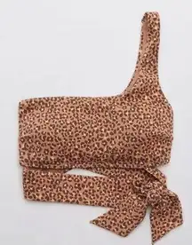 Ribbed Leopard One Shoulder wrap Bikini Top