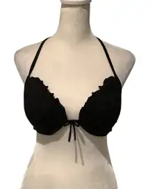 Victoria's Secret Black Padded Ruffle Bikini Top Halter Bralette