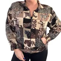 90s Vintage Bomber Jacket Animal Print Patchwork Silk Leopard Cheetah Elephant L