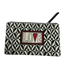 Brighton  Love Cotton Canvas Cosmetic Pouch Makeup Bag Black White Heart