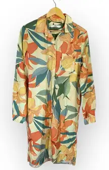 0039 Italy Women's Size Large Long Sleeve Floral Multi Color Printed Midi Dress