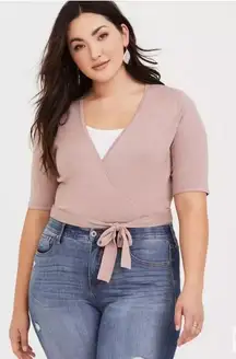 Torrid Wrap Short Sleeve Cardigan Sweater Women 3X Rose Pink Rayon Nylon Cropped