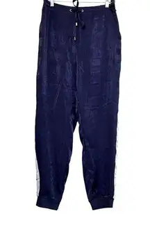 Soprano Silky Joggers Elastic Waist Navy‎ With White Tuxedo Stripe Size Large