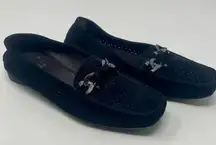 Stuart Weitzman‎ Black Suede Perforated Loafers