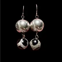 SIMON SEBBAG Sterling Silver Hammered Turtle Shell Agate Drop Dangle Earrings