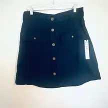 Nicole Miller L Navy Linen Button Front Mini Skirt with Brown Buttons new w tag