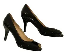 Cole Haan Pumps 9.5 Heels Classic Patent Leather Retro Peep Toe Nike Air Comfort