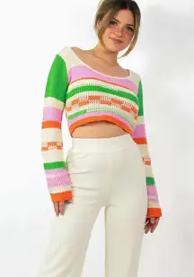 Grey Bandit Knit Crochet Long Sleeve Top