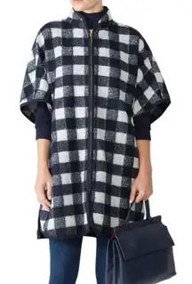 Draper James Cape Coat Womens‎ X Small Small Blue White Buffalo Check Full Zip