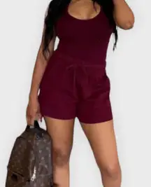 Zenana Outfitters Burgundy short and bodysuit set.