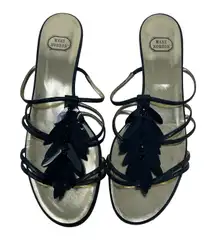 Mary Norton Black leather strappy flat sandals with black sequin leaf sz 41