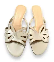 Naturalizer Beige Leather Open‎ Toe Strappy Slip On Heel Sandals Sz 8