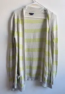 Theory light cotton knit lime and heathered gray striped cardigan large