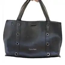Leather Calvin Klein Shoulder Bag with Grommets and Magnetic Closure