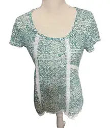Bob Timberlake Women's Green knit top Lace short sleeve sz S sheer mesh casual