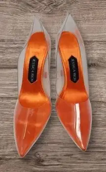 Jessica Rich Women So Fancy Tall Pump Clear Pointed Toe heel Orange Sz 6, 8, 9,