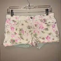 BLEULAB Reversible Denim Cut Off Jeans Shorts Green Pink Floral 8 Pocket Size 27