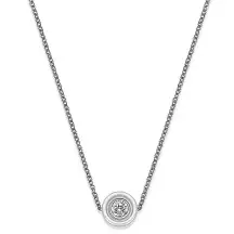 NEW 18k Gold Plated White Ceramic Bezel Set Diamond Pendant Necklace, 18-20”‎