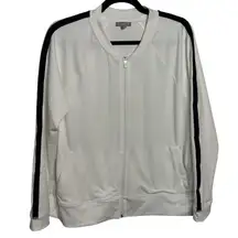 T by Talbots Track Jacket UPF 50+ Full Zip Stretch White Navy XL Petite Active