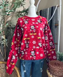 Disney Mickey Mouse Y2K Christmas Snowflake All-Over Printed Crewneck Sweatshirt