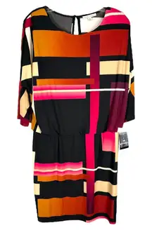 Sandra Darren Size‎ 8 Dress Color Block Orange Pink Black Drape Sheath NWT 726