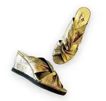 Patricia Nash Ricardo Gold Metallic Leather Wedge Women’s Size 9 Espadrilles