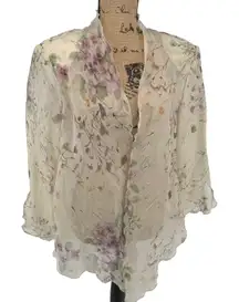 VTG R&M Richards Sz 18 Floral Sheer Ivory Long Sleeve Blouse Fairy Coquette Boho