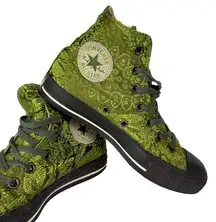 Converse  RARE Green Satin Brocade Tapestry High Top Sneakers Womens Sz 7