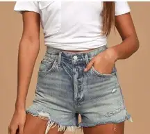 Agolde Sz 24 Jaden Denim Jean Shorts in Surreal Distressed Button Fly