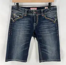 MEK Jodhpur Bermuda Size 27 Stretch Dark‎ Wash Denim Whiskered Faded Shorts