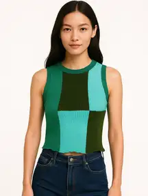 Cider Multicolor Sleeveless Knit Colorblock Crew Neck Tank Sweater Vest Top Sz S