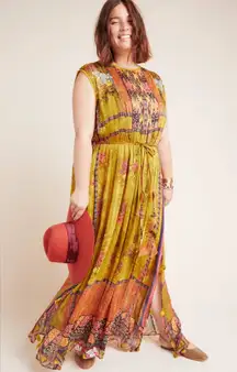 Anthro BHANUNI Citron Embroidered Maxi Dress Size 2X