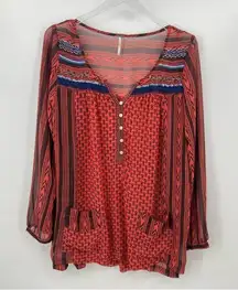 Free People Feather in The Wind semi sheer burnt orange beaded long sleeve top