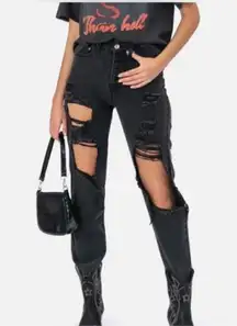 Adika Black Distressed Ripped high rise Jeans Sz XS/ 25 grunge whimsygoth