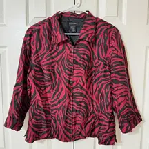 Vintage SilkLand  100% Pure Silk  Womens Jacket  Red Black Zebra Long sleeve-L