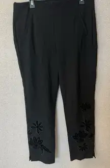 Chicos Pants Women Size 2 (12) 360 Juliet‎ Velvet Floral Slim Ankle Pant Black