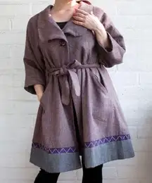 BCBGMAXAZARIA Self Tie Shabby Chic Burgundy Swing Trench Coat XXS