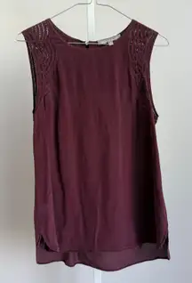 Daniel Rainn 100% Silk Maroon Sleeveless Blouse Top embroidered shoulder sz M‎