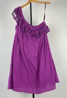 Lane Bryant Purple Cotton Gauze One Shoulder Embroidered Blouse‎