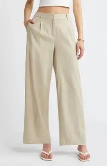 [Sound/Style] Neutral Beige Cream Wide Leg Linen Blend Pleated Trouser Pants 16