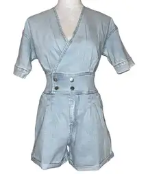 Coco Ceee Blue Denim Romper Button Accent with Pockets Romper Size Med Going Out