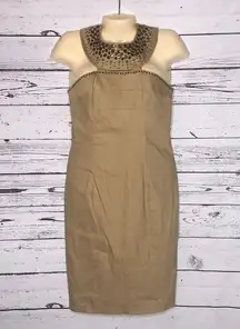 Adrianna Papell Size 6 Tan Embellished Cut-Out Sheath Dress