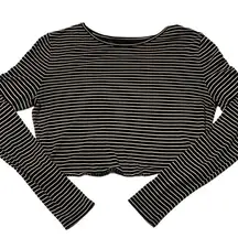Old Navy Black & White Striped Longsleeve Cropped Baby Tee