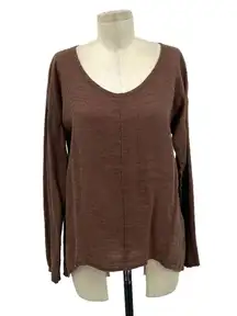 FLAX‎ Brown Linen Round Neckline Long Sleeve Top Size P / XS