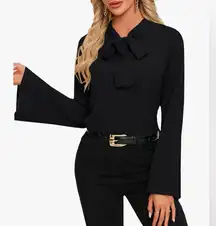 APT 9 Women’s Elegant Bow Tie Mock Neck Bell Long Sleeve Blouse size M