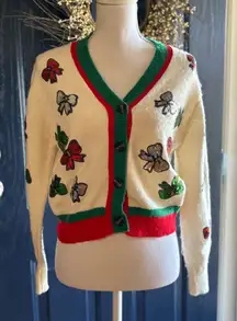 Poof! Button Up Cardigan with Sequin Bows. Size M
